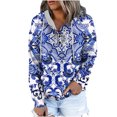 thumbnail image 2 of ICHUANYI Clearance Women's Fashion Printed Pocket Long Sleeve Blouse Casual Tops Sweatershirt Button Hoodies(Navy, L) ICHUANYI WER2023081511825, 2 of 5