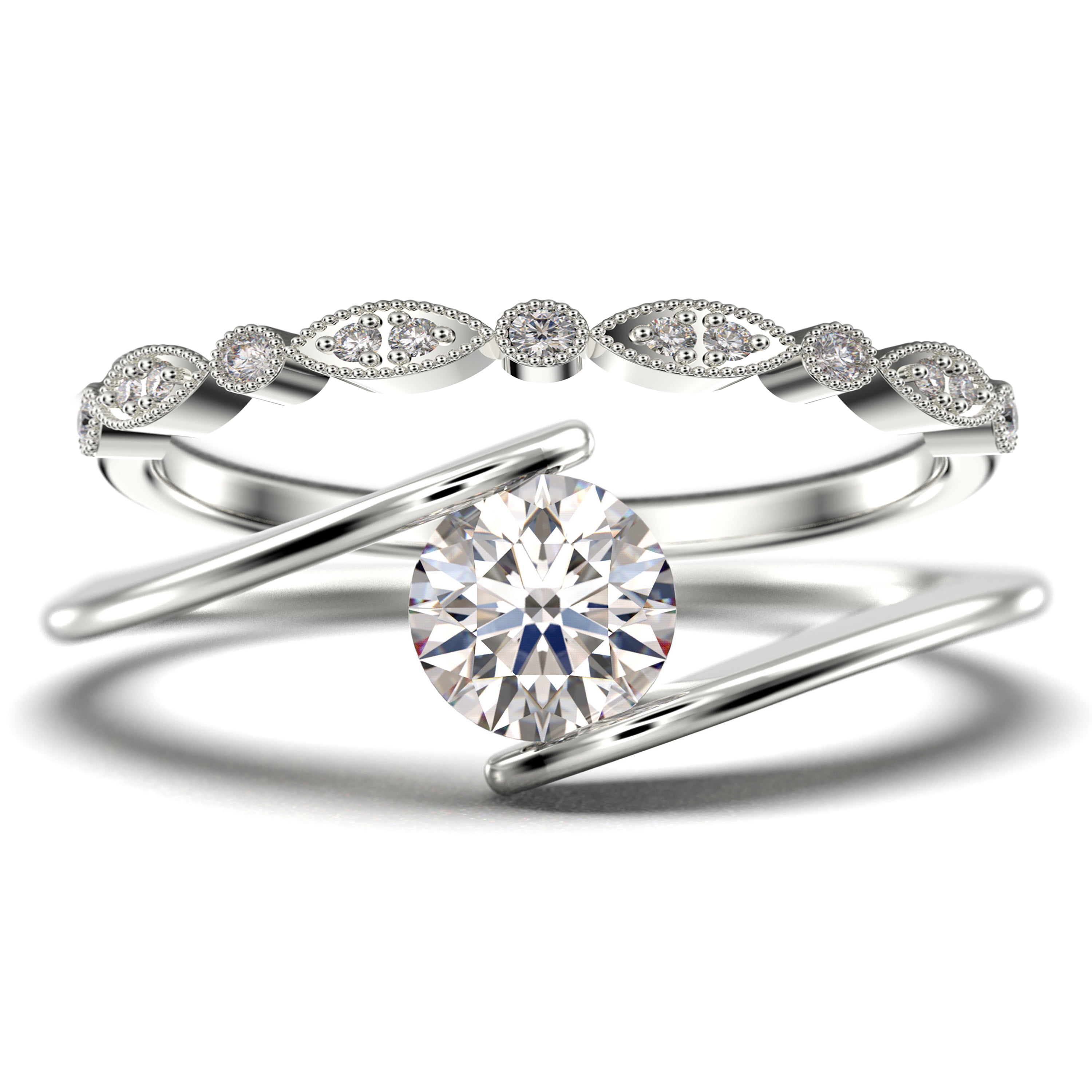 Bridal Set Moissanite Ring 1.50CT White Round Engagement 925 Sterling Silver 