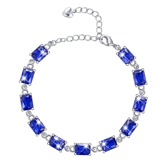 Juwaliy 18K White Gold Plated Tennis Bracelets for Women,September Birthstone Bracelet Blue Sapphire Jewelry Mom Valentines Mothers Day Gift Idea