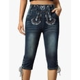 thumbnail image 6 of HongQid Women's Embroidered Denim Capri Pants High Waist Lace Up Hem Casual Cropped Jeans With Side Pockets,S, 6 of 6