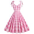 thumbnail image 6 of Pink Plaid Dress for Women Teens Holiday Party Fashion Sleeveless V Neck Cocktail Evening Swing Gowns Cute Dress (X-Large, Pink), 6 of 6