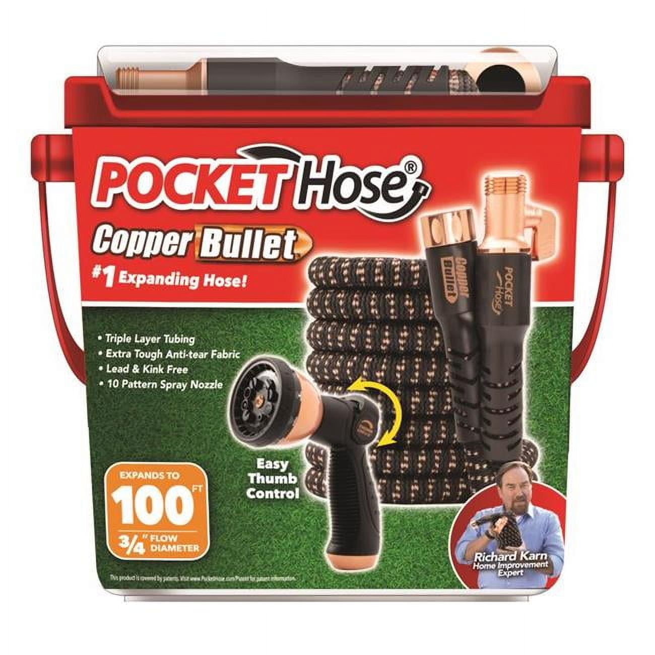 Copper Bullet by Pocket Hose, 3/4" Ultra-Light x 100 ft Expandable Garden Hose with Spray Nozzle