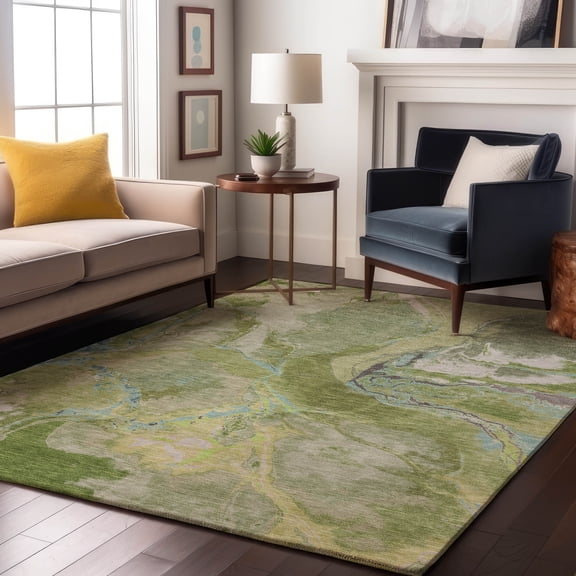 Addison Rugs Mayfield Premium Machine Washable Transitional Abstract Green Rectangle Rug, 5' x 7'6"