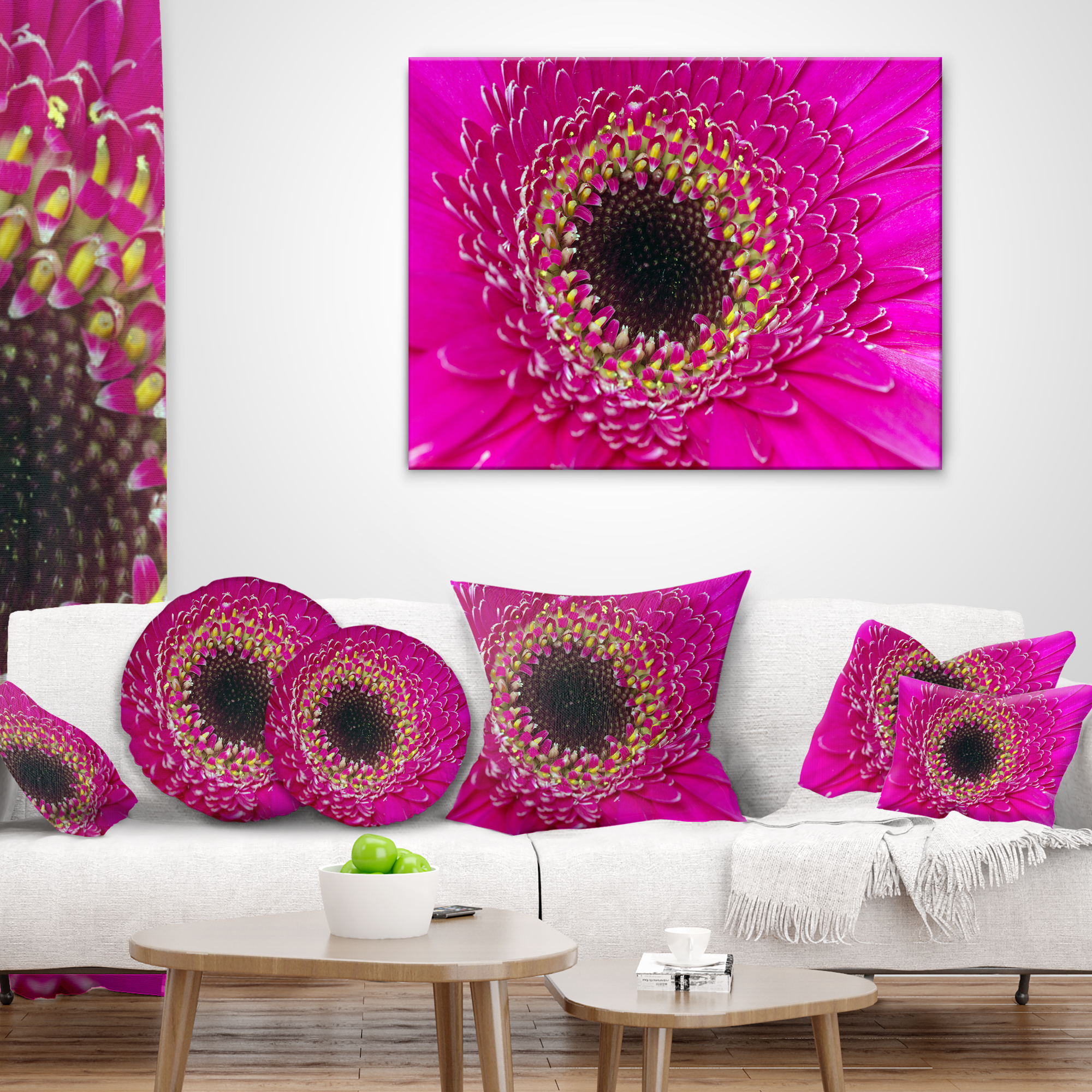 Designart Center of Gerbera Flower Close up - Flowers Throw Pillowwork - 12x20