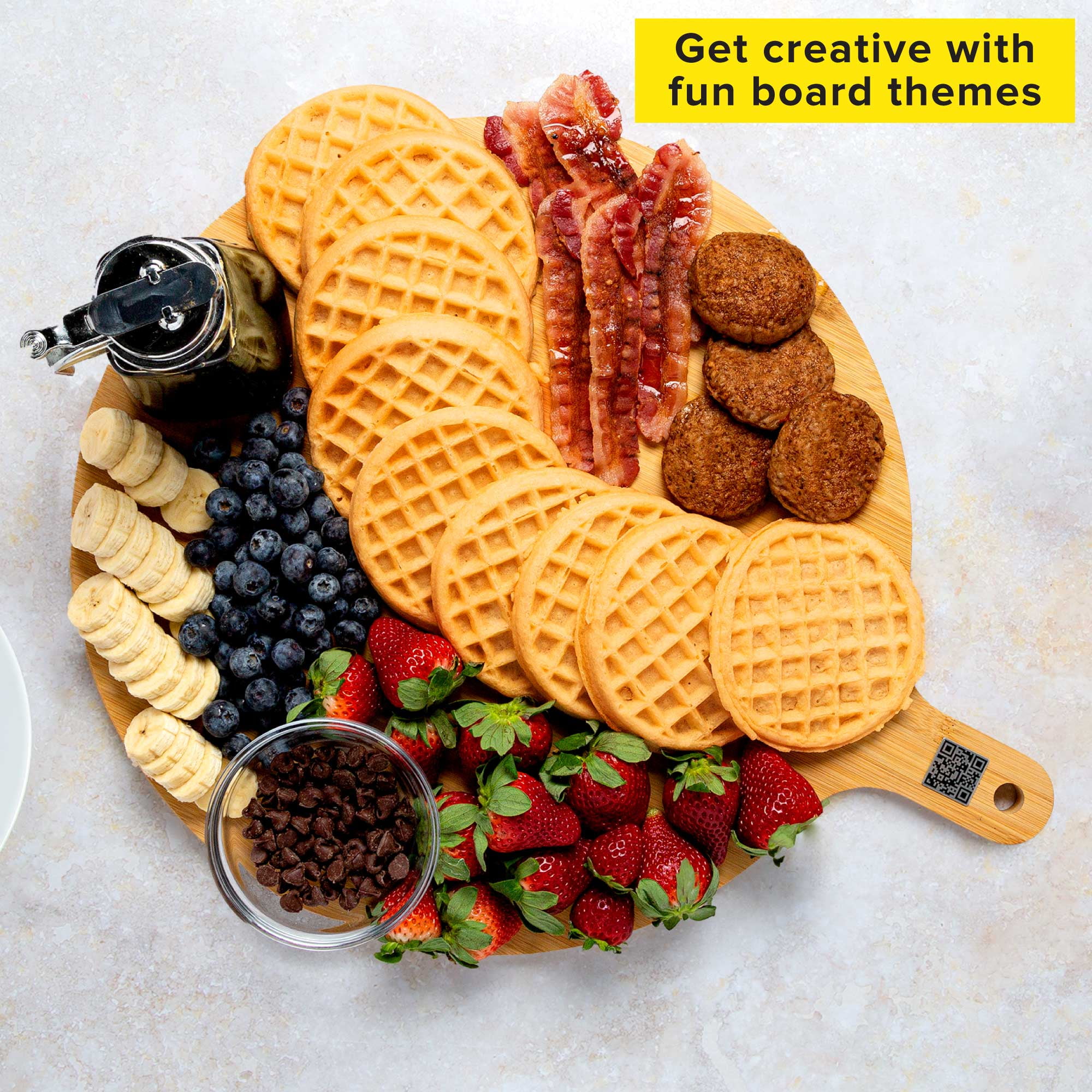 Tasty Bamboo Round Charcuterie Board with Handle, Paddle Cheese Board, 15.5" Round