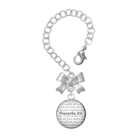 Delight Jewelry Silvertone Domed Proverbs 3:5 - Silvertone Bow Charm Accessory for Tumblers and Thermal Cups