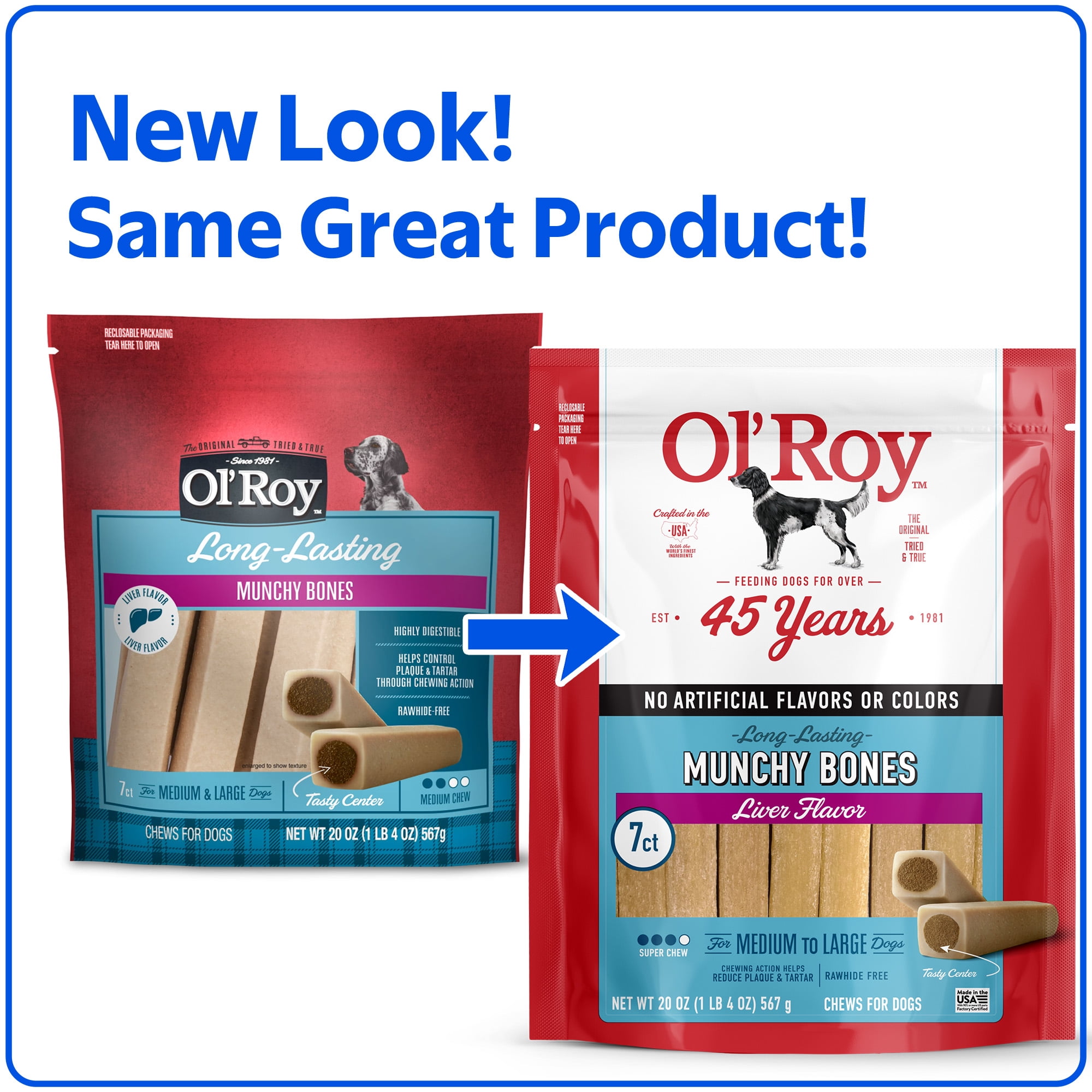 (4 pack) Ol' Roy Munchy Bone Dog Treats, Liver Flavor, 20 oz, 7 Count