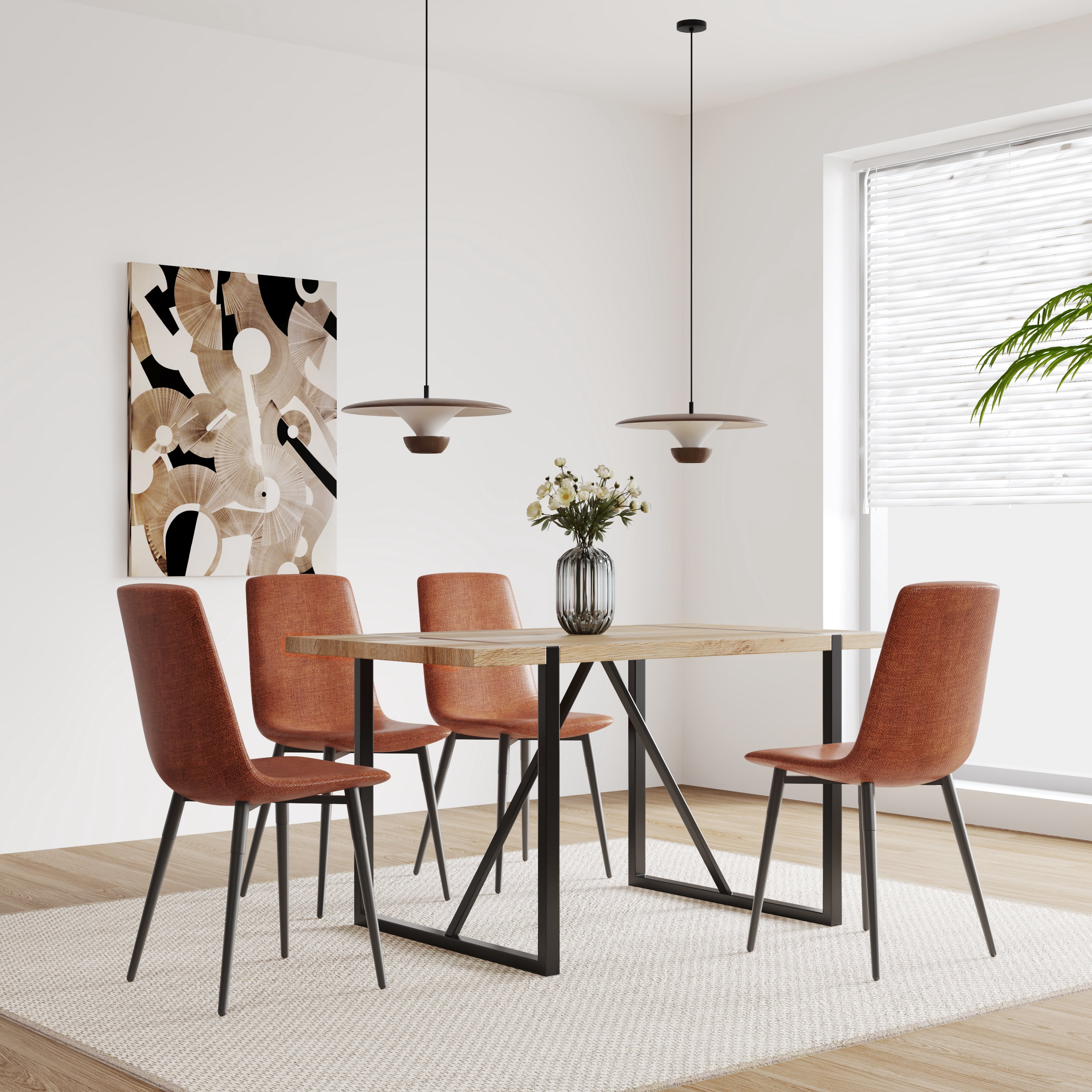 55" Dining Table For 4-6 Person, With 1.5" Thick Engineered Wood Tabletop and Black Metal Legs
