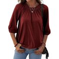 thumbnail image 1 of Camiseta de mujer Ropa de moda Top básico plisado de manga 3/4 para ir de vacaciones, 1 of 1