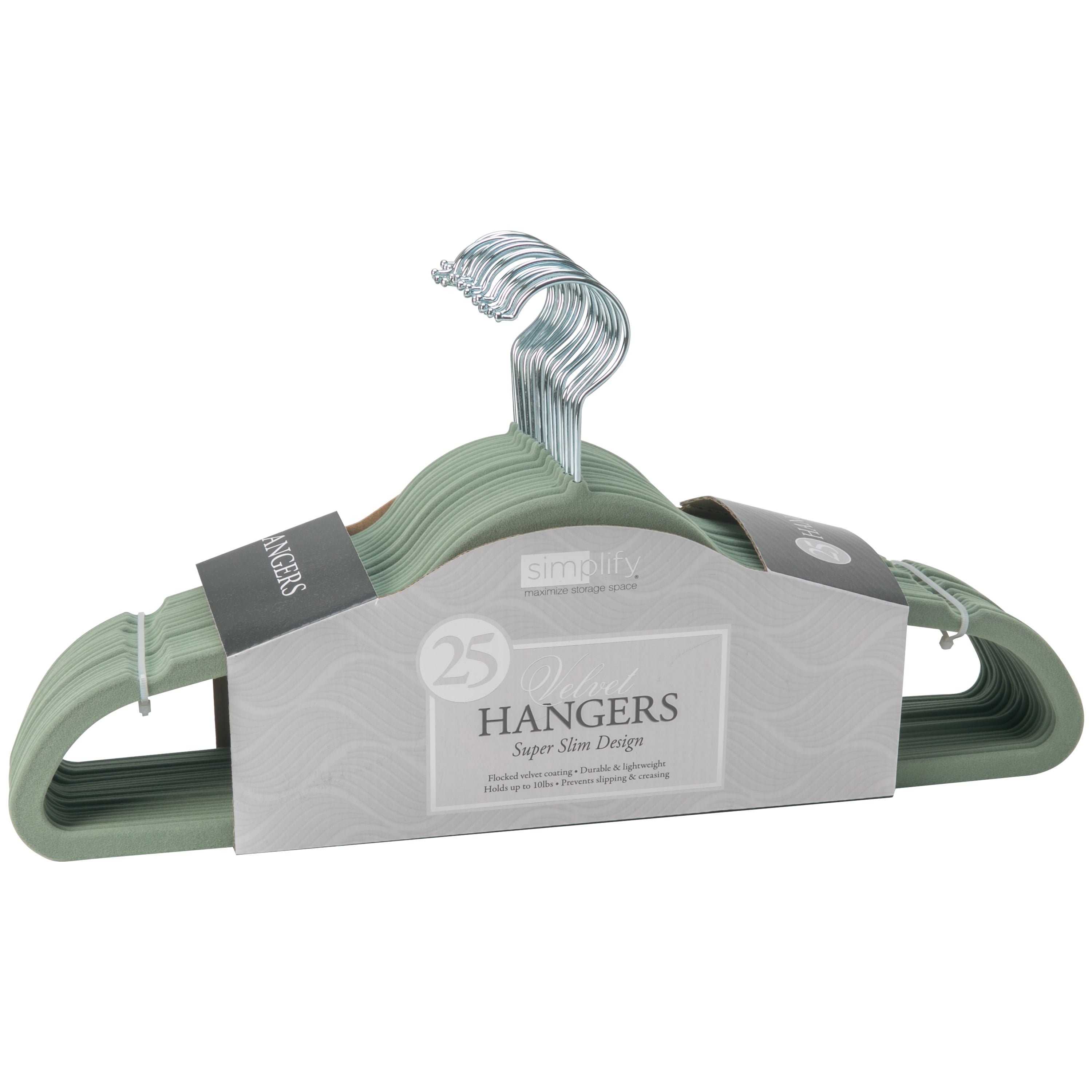 Simplify 100 Pack Slim Plastic and Metal Clothing Hangers, Sage Green
