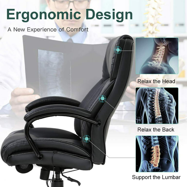 Ollega Big and Tall Office Chair 500lbs, Ergonomic Office Chair with  135°Adjustable Lumbar Support, Heavy Duty Mesh Office Chair Wide Seat,  Black