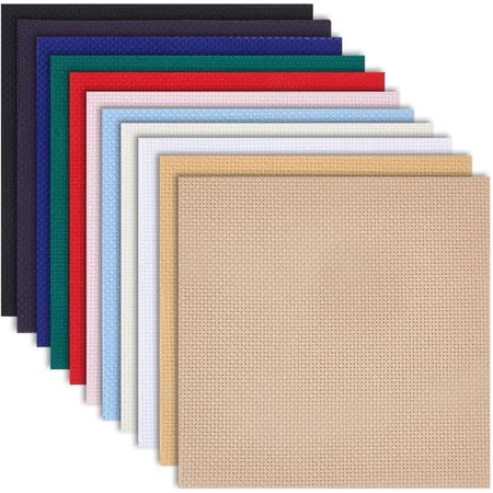 11 Colors Cross Stitch Square Fabric 5.9" Aida Cotton Cloth 14 Count Embroidery Cloth for Craft Embroidery Handmade Needlework DIY Handicrafts 0.6mm Thick