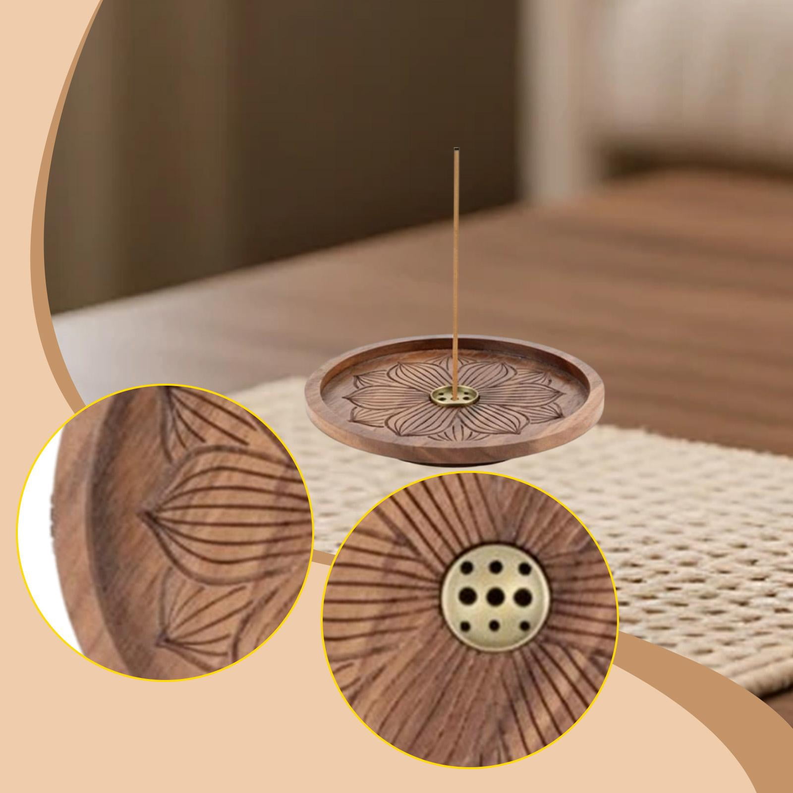 WLPZXP Incense Holder Decorative Wood Tray Round Ornament for Office SPA Meditation 12cm
