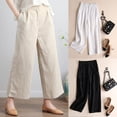 thumbnail image 2 of Pantalon Neuf Dixièmes Ample à Jambe Grand Mince en Coton et Lin Uni pour Femme Blanc TG, 2 of 7