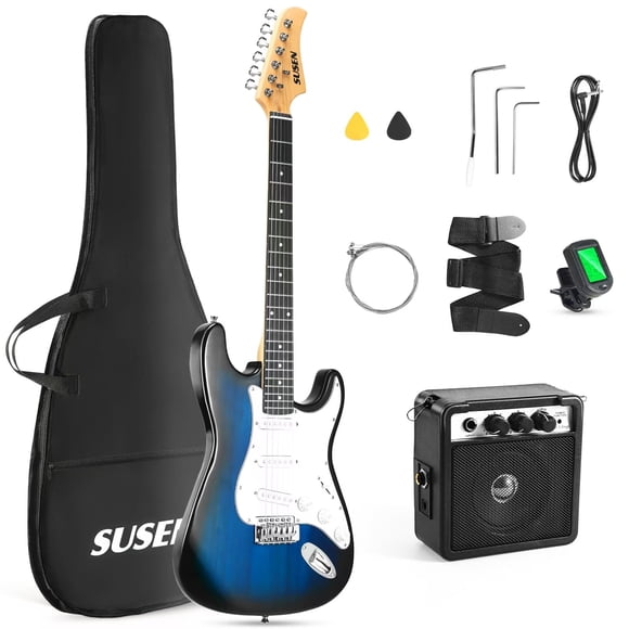 Guitarra eléctrica Susen Solid de tamaño completo de 39 pulgadas con kit de amplificador de 5 W, azul