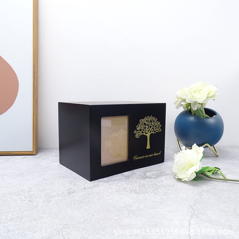 Handmade Urn for Pets Ashes with Photo Frame Layout Ashes Photo Box Funeral Cremation Wood Keepsake Urns
