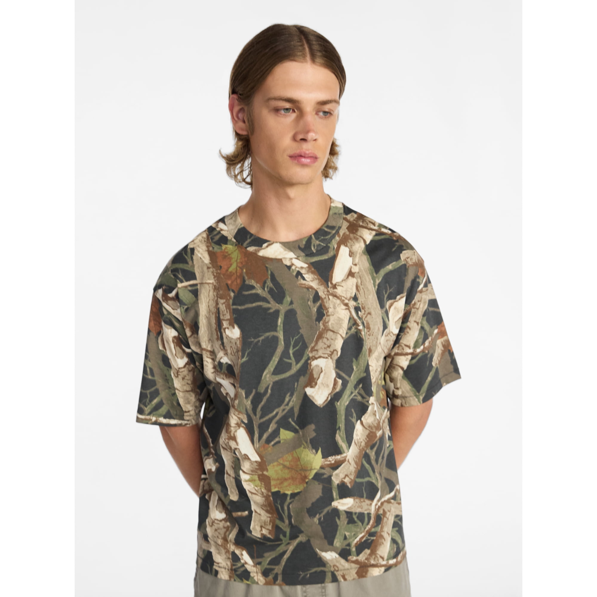 No Boundaries Cotton Oversized Cropped Tee with Short Sleeves, Men's and Big Men's XS-5XL