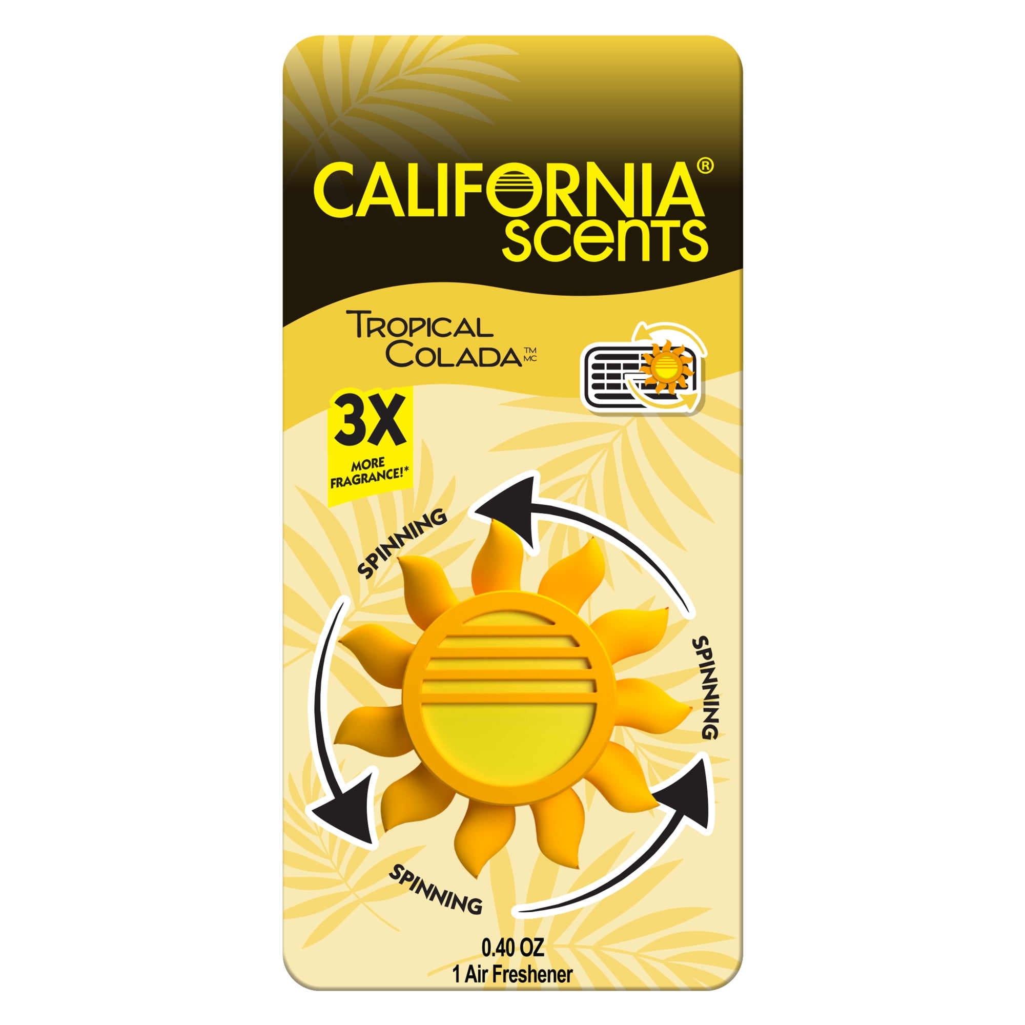 (2 pack) California Scents Novelty Sun Spinner Car Air Freshener Vent Clip, Tropical Colada Scent