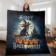 thumbnail image 2 of Happy Halloween French Bulldog Witch Pumpkins Bats Quilt Blanket Dog Lover Gifts Cozy Comforter Throw Blanket - 13012, 2 of 5