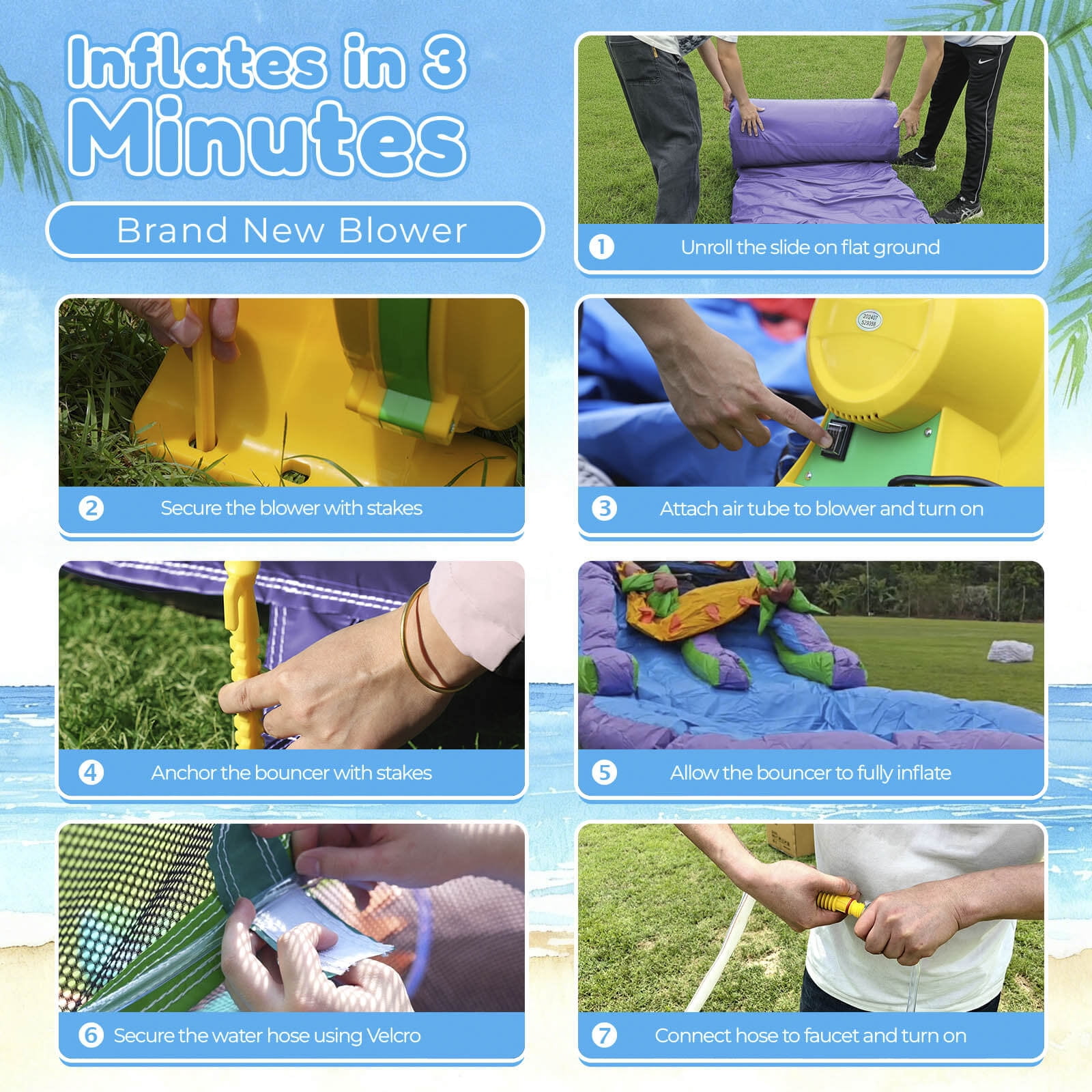 OFFMUST 26ft Commercial Inflatable Dual Water Slide for Kids & Adults, PVC Bounce House Blow Up Water Slide for Backyard Outdoor