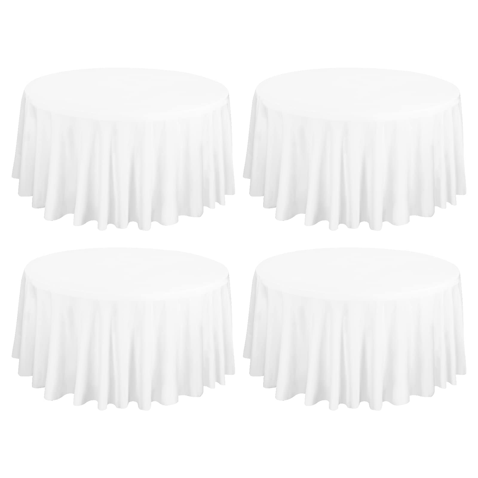 4 Pack 120 Inch Round Tablecloth, White Polyester Fabric Table Cloth