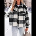 thumbnail image 4 of Chaqueta Informal con Botones para Mujer, Abrigo Corto de Lana Gruesa de Mohair A Cuadros, Parte Superior Gris Oscuro XL, 4 of 8