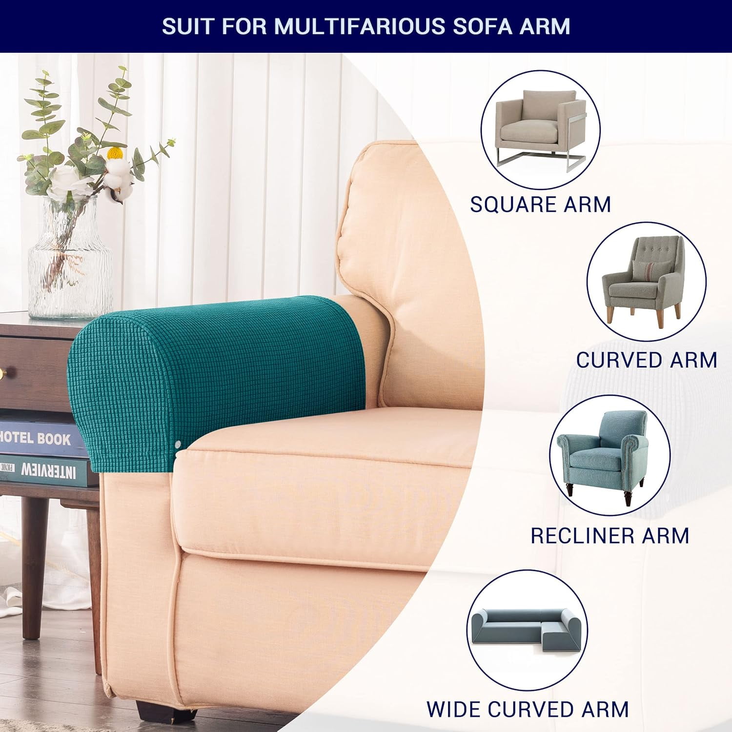 Stretch Armrest Spandex Arm Covers for Chairs Couch Armchair Slipcovers for Recliner Sofa with Twist Pins 2pcs