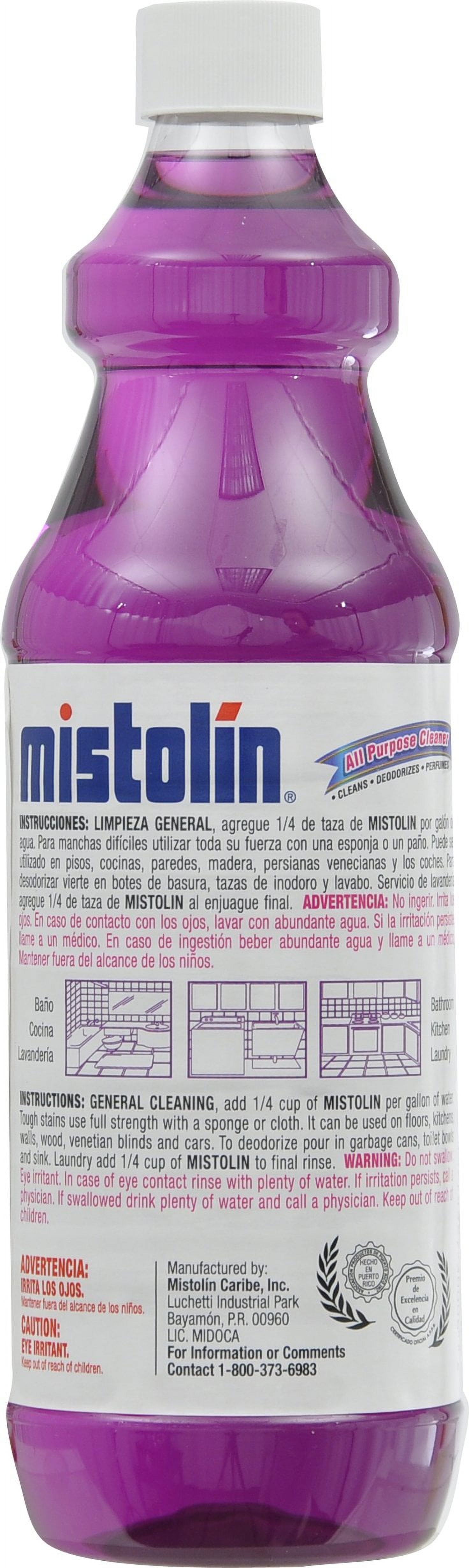 Mistolin Disinfectant, all-purpose cleaner, 28 oz bottle, lilac scent, best cleaner for bathrooms, floors and kitchens.