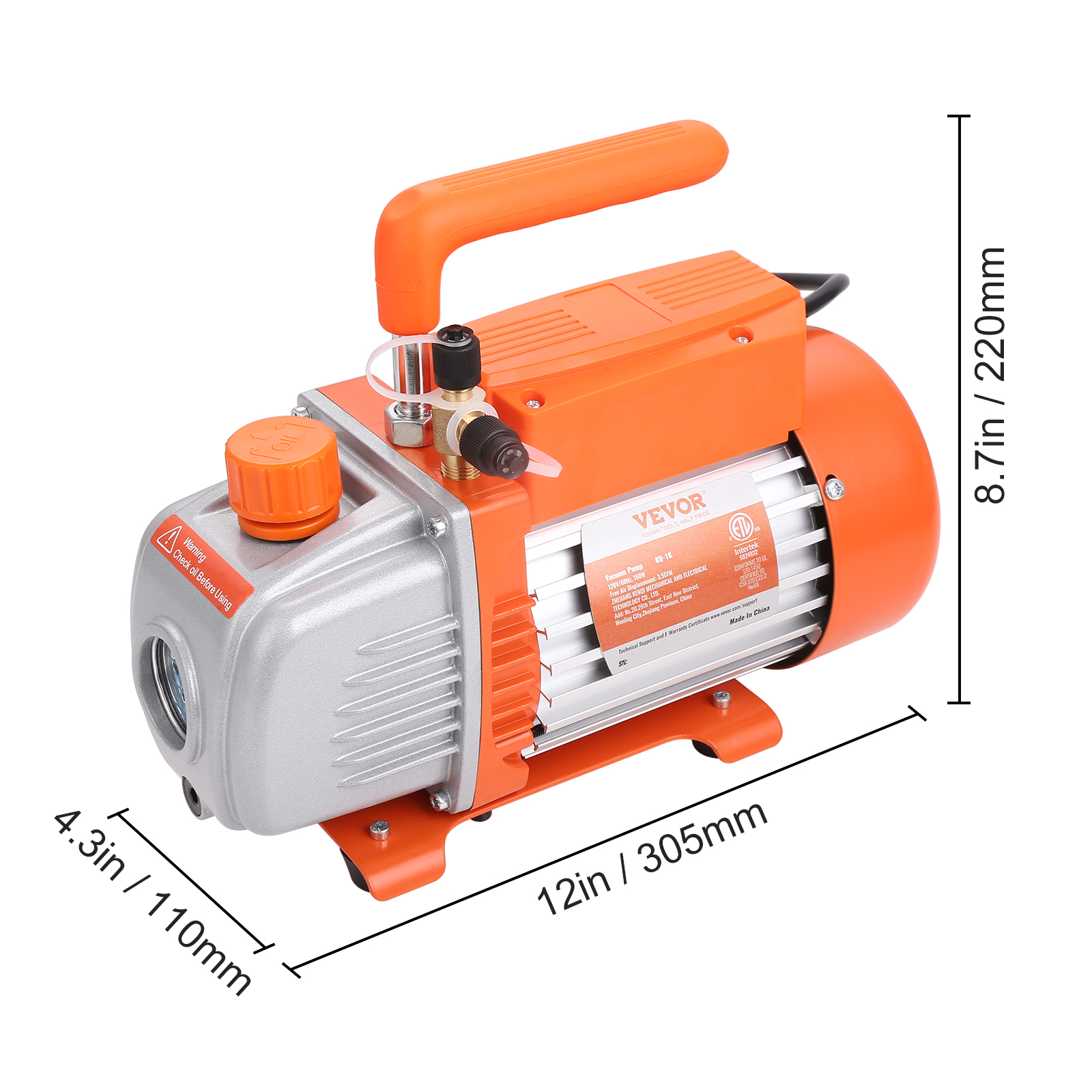BENTISM HVAC Vacuum Pump 120V 1/5 HP 3.5 CFM Gauge Set Manifold Gauge Kit with Hose for automotive refrigeration and central air-conditioning maintenance