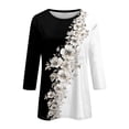 thumbnail image 4 of UoCefik Oversized Tshirts Shirts for Women Elbow 3/4 Length Sleeve Floral Womens Work Shirts or Blouses Half Sleeve V Neck Plus Size Dress Blouses Dress Tops for Older Women Brown XL, 4 of 5