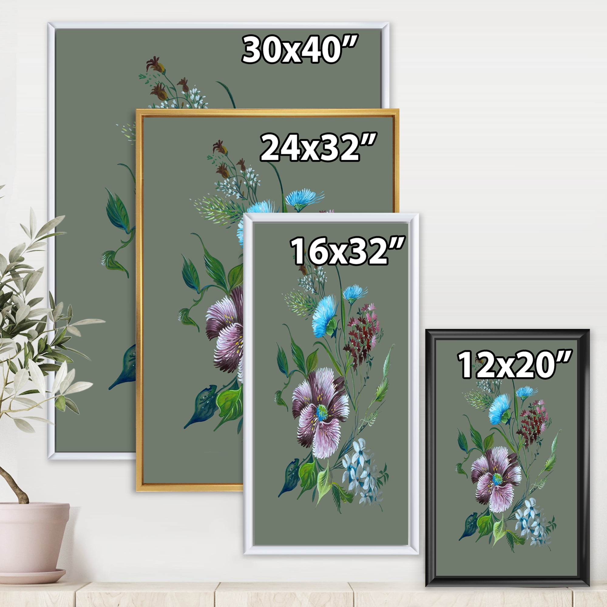 Designart 'Turquoise and Purple Spring Flowers' Traditional Framed Canvas Wall Art Print