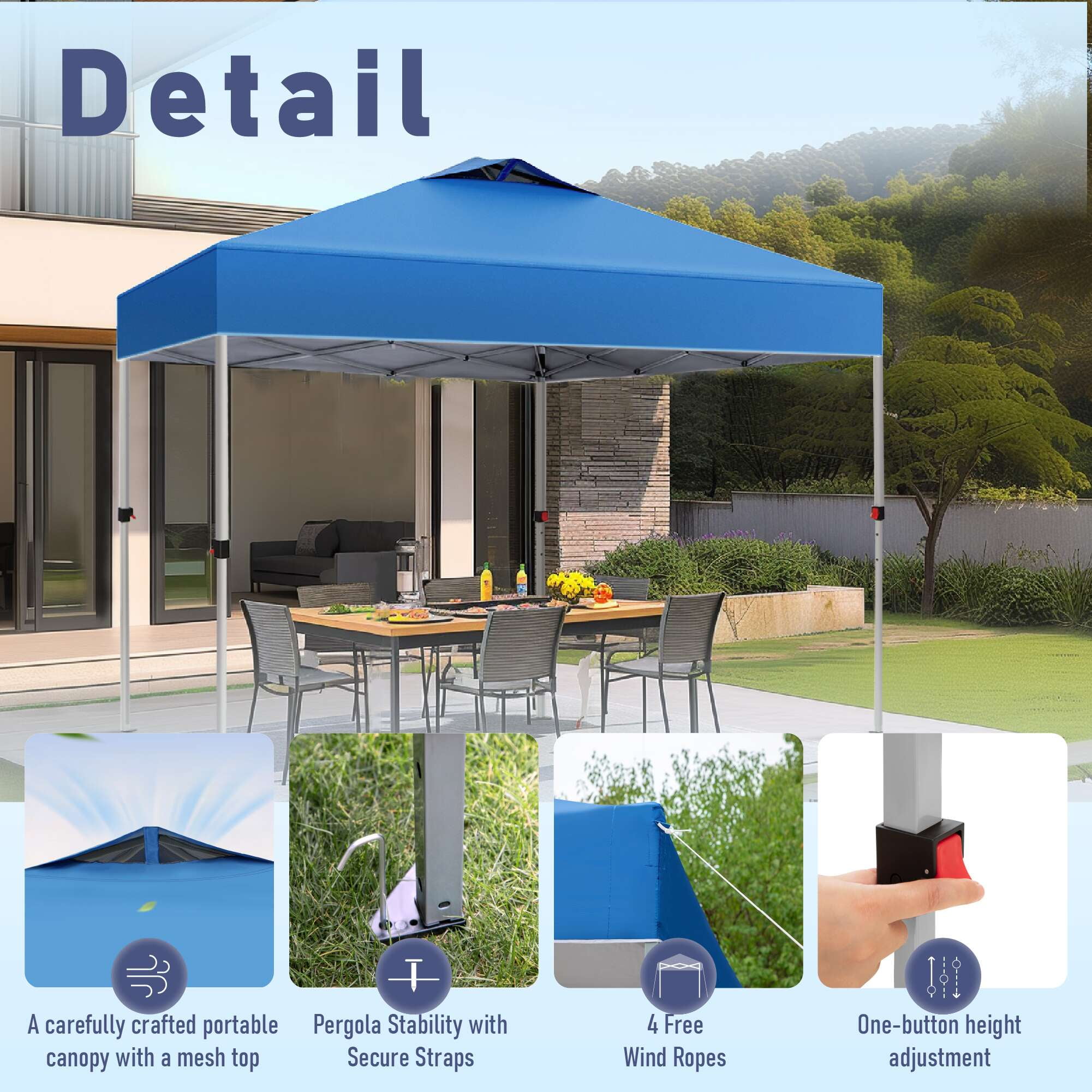SUMMIT LIVING 10 x 10 ft Pop-up Canopy Tent Straight Legs Instant Canopy for Outside with Wheeled Bag - Blue