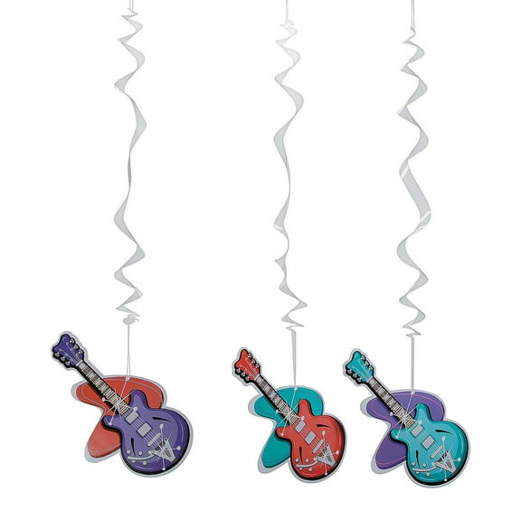 Rockin 50S Hanging Guitars - Party Decor - 12 Pieces