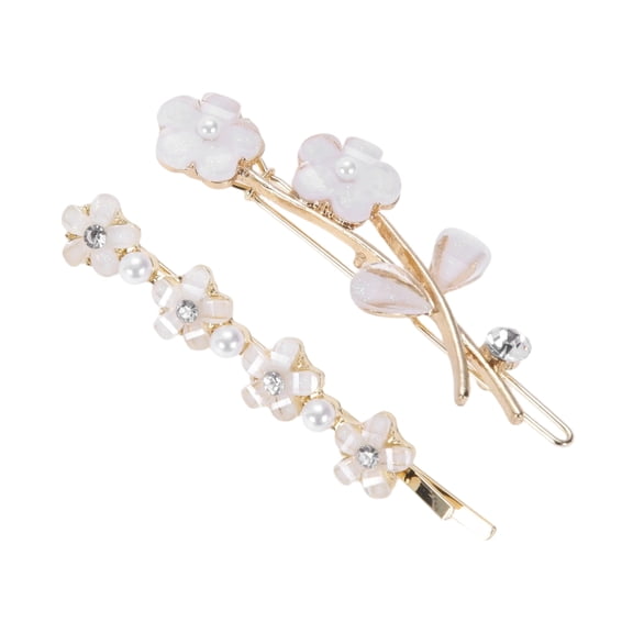 Unique Bargains 1 Pair Bobby Pin Faux Crystal Flower Hair Clips Gold Tone Beige