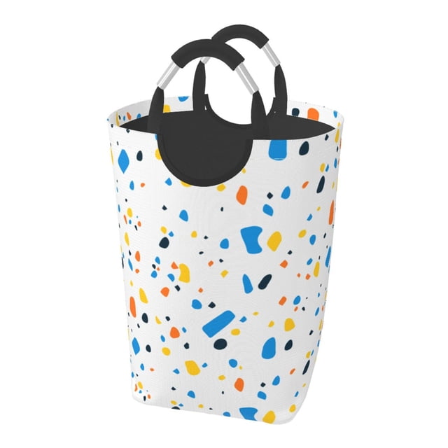 DouZhe 50L Rectangular Laundry Basket, Orange Blue Terrazzo Prints Waterproof Foldable Laundry Hamper with Aluminum Handles