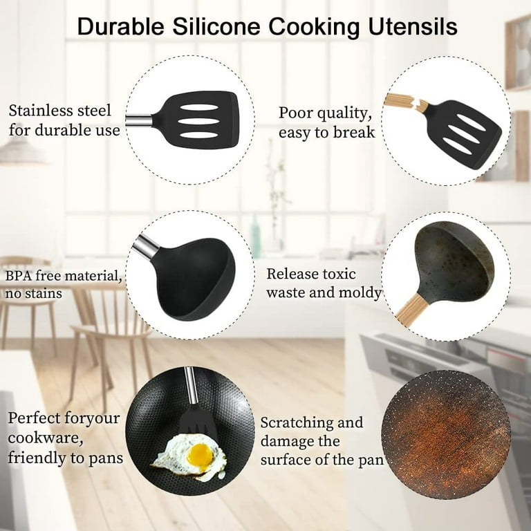 2PCS Silicone Kitchen Utensil Set Non-Toxic And Non Stick Cookware,  BPA-free Safety Kitchen Utensils Set 