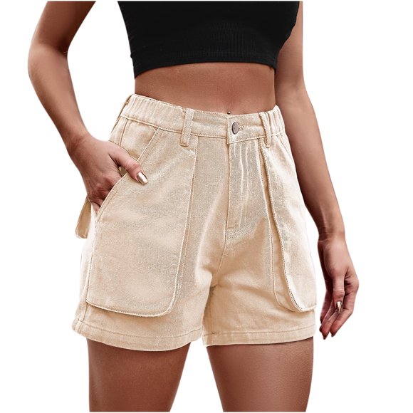 Tumotour Shorts Cargo d'Été pour Femmes Couleur Unie Athleisure Shorts Amples d'Entraînement Taille Haute Élastique avec Poches