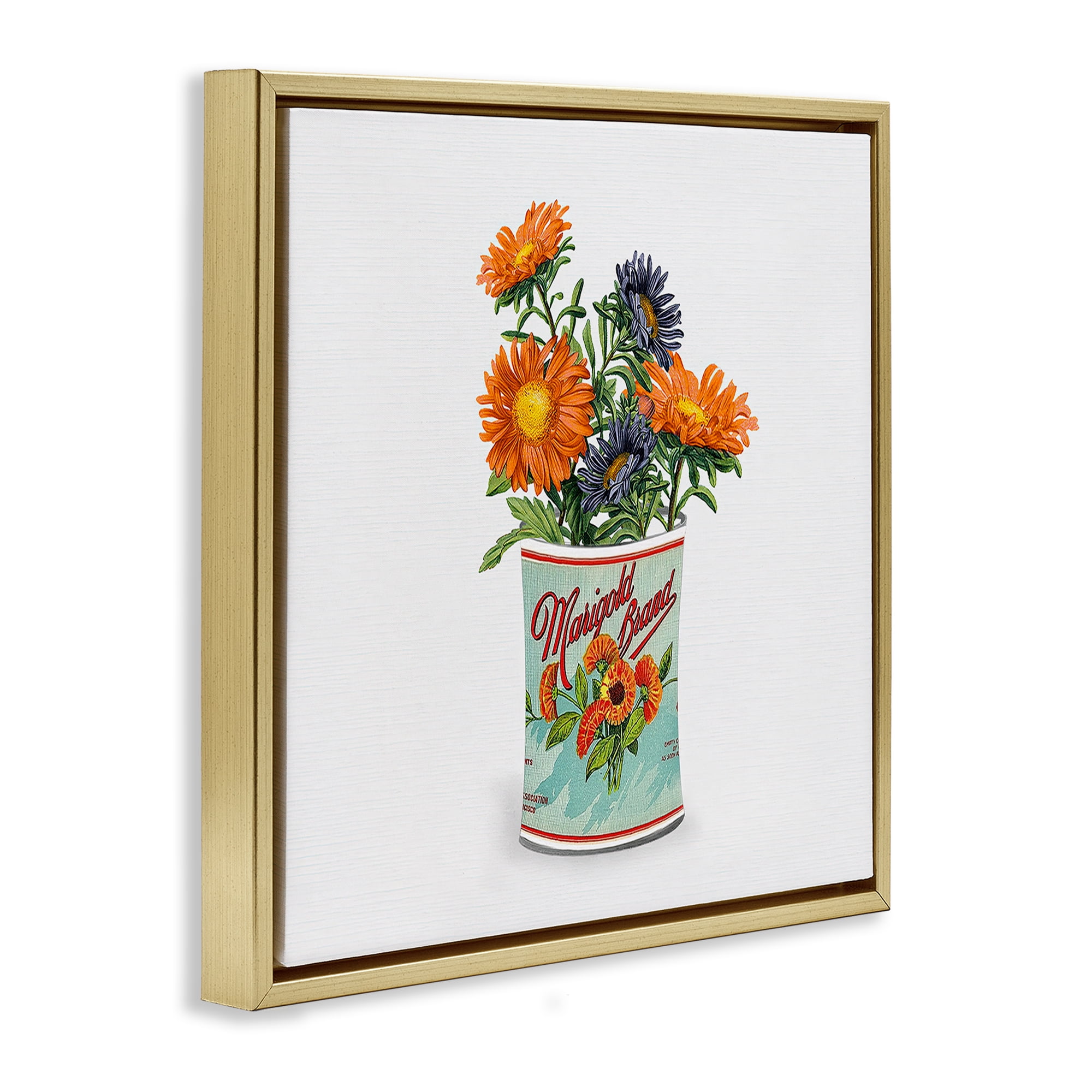 Stupell Industries Nostalgic Marigold Tin Bouquet Gold Framed Floater Canvas Wall Art, design by Val Rhodes