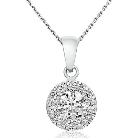 14k White Gold Halo Diamond Pendant (0.39 CT) with 18 " Chain