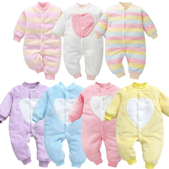 APEXFWDT Newborn Baby Jumpsuit Crewneck Fleece Rompers Long Sleeve Print Button Up Onesies Jumpsuits Fall Winter Thicken Warm Outfits