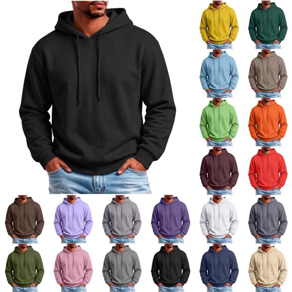 Men's Pullover Hoodie Casual Long Sleeve Sweatshirt Drawstring Hooded Sweatshirt Soft Fleece Hoodie Kangaroo Pocket Loose Fit Pullover for Daily Wear Workout Gym Travel Outdoor Streetwear Black XL