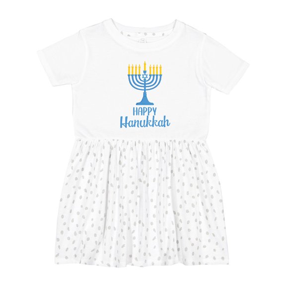 Inktastic Happy Hanukkah with Blue Menorah Girls Toddler Dress