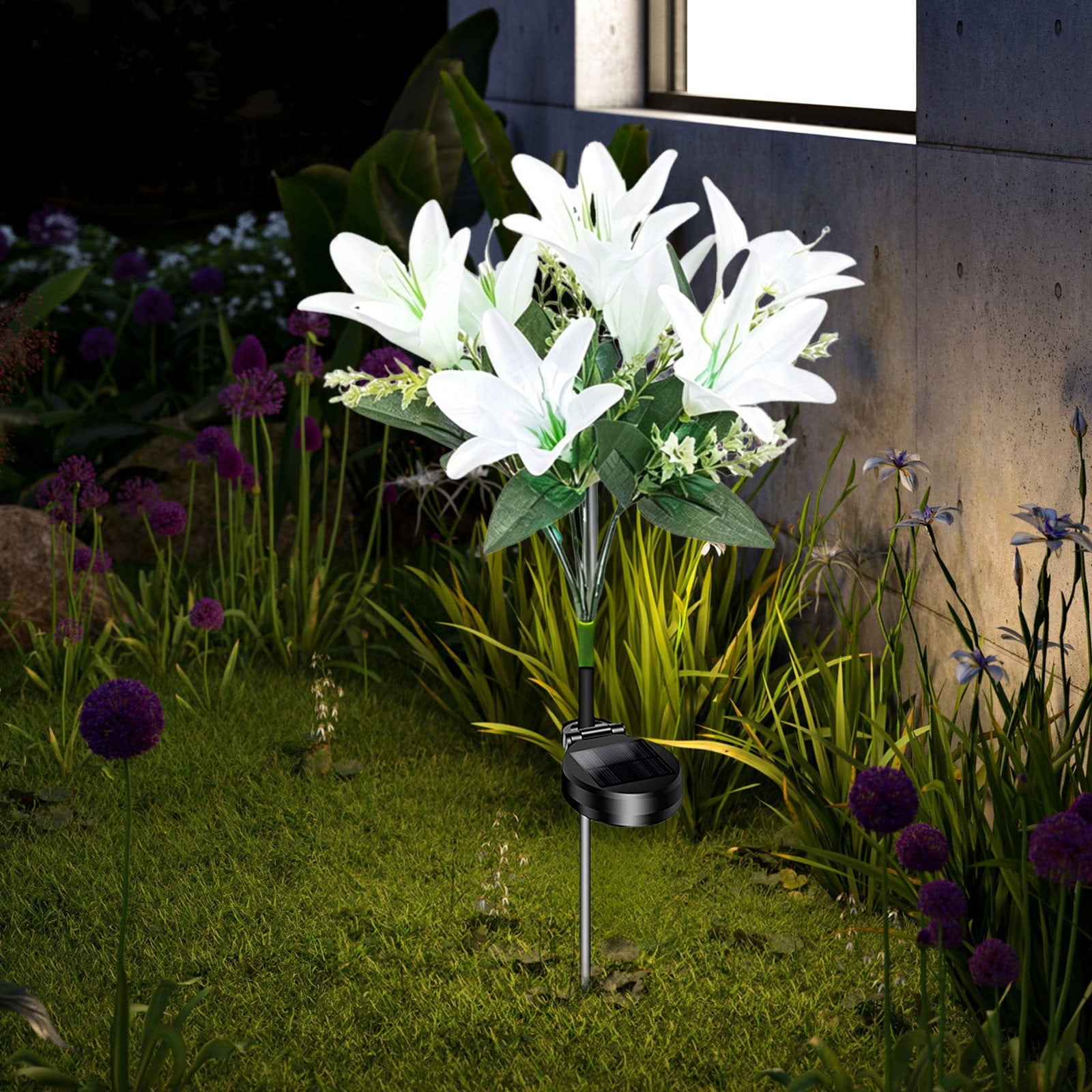 Outdoor Solar Lights for Garden Solar Flowers Outdoor Waterproof LED Lily Solar Garden Lights for Yard Patio Garden Decorations 1Pcs White