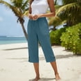 thumbnail image 5 of JFGHDG Women's Casual Linen Cropped Pants High Waisted Drawstring Elastic Waist Wide Leg Capri Pants with Pockets and Split Hem Blue 4XL, 5 of 7