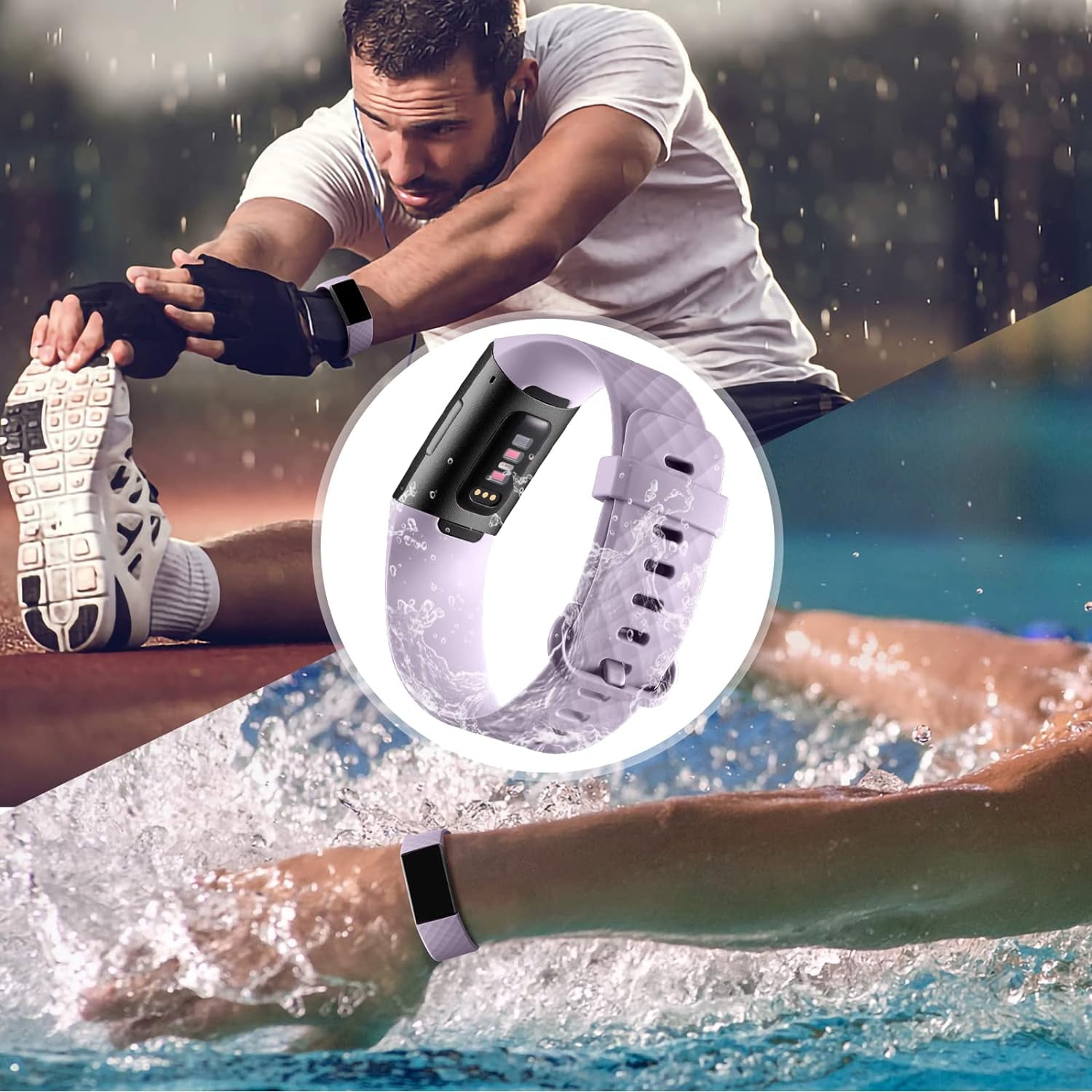 Wepro Waterproof Bands Compatible with Fitbit Charge 4 / Charge 3 / Charge 3 SE for Women Men, 3-Pack, Small, Large/Teal/Plum/Lavender