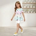 thumbnail image 4 of IYYVV 2-Piece Girls' Outfit Breathable Ruffle Top and Biker Short Summer Printed Matching Set Loose Lightweight Lounge Sets Purple Pink 150, 4 of 7