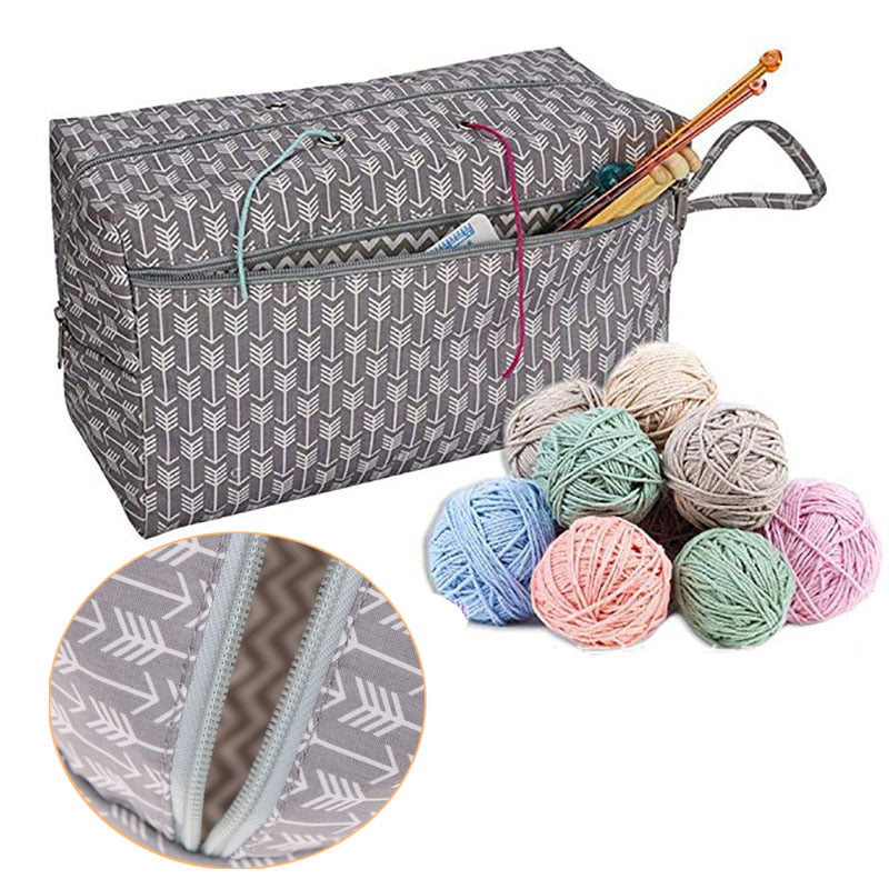 Adanse Folding Knitting Bag Organizer Yarn Storage Case for Crocheting Hook Knitting Needles Wool Storage Tote Bag for Travel