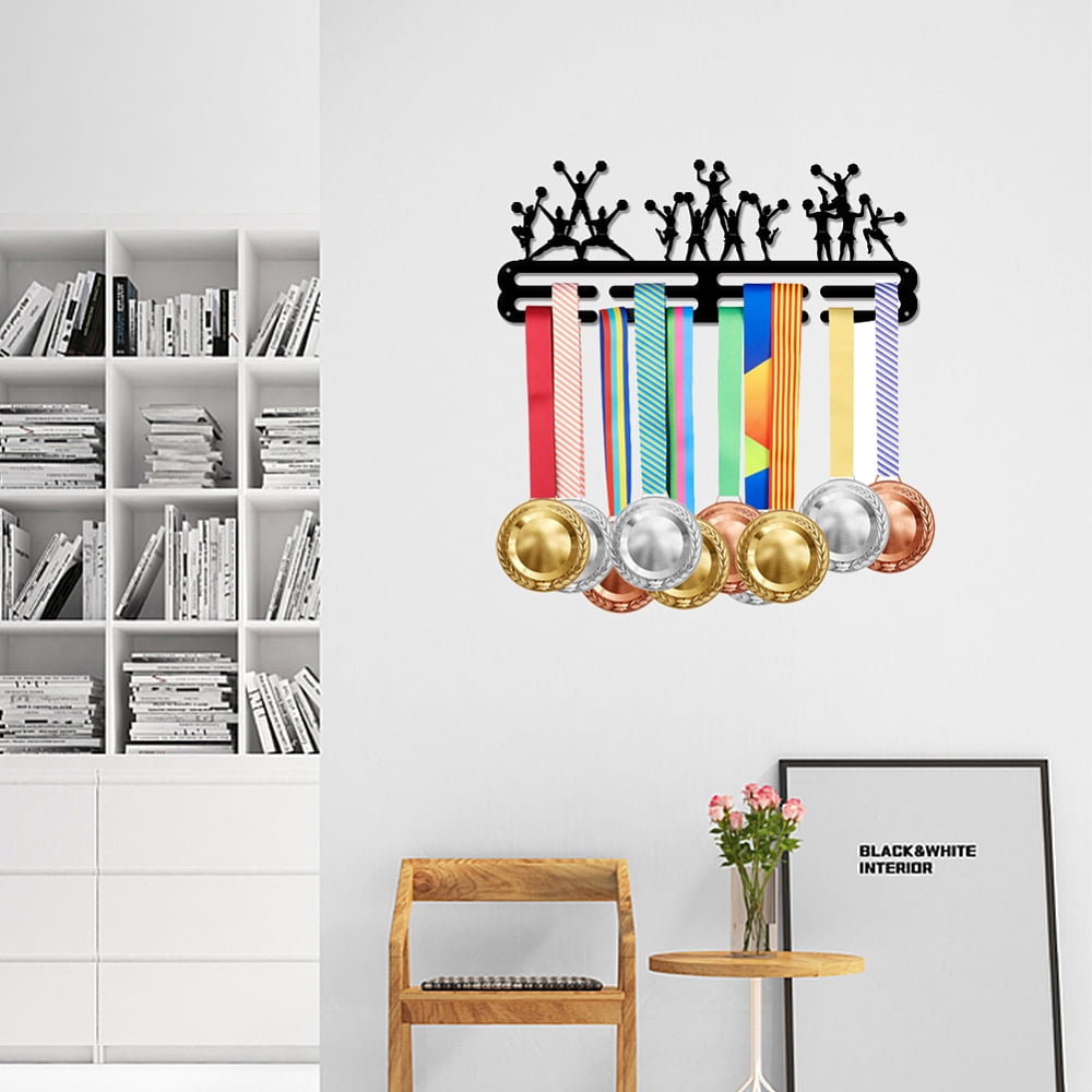 Cheerleading Team Medal Hanger Cheerleading Competition Medal Holder with 8 Lines Sturdy Steel Award Display Holders Wall Mounted Medal Display Racks