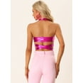 thumbnail image 3 of Top metálico Allegra K con cuello Halter para mujer En V profundo sin espalda holográfico Rosa caliente M, 3 of 6