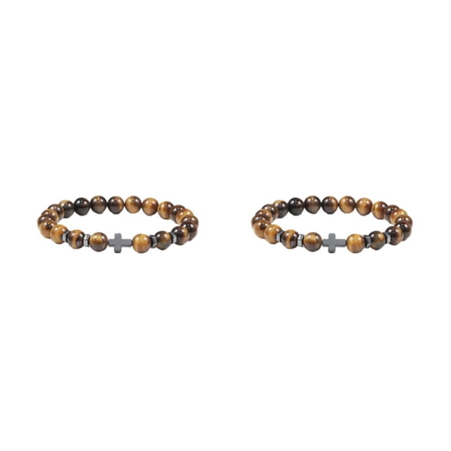 VONKY Stone Easy Matching Beaded Bracelet For Any Outfit Or Style Fashionable Beaded Cross Bracelets tiger eye stone 2Set